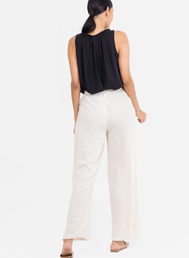 High-Waisted Wide Leg Drawstring Linen Pants