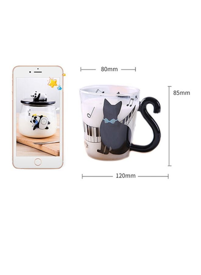 Cute Cats Glass Coffee Mug White/Black 350ml