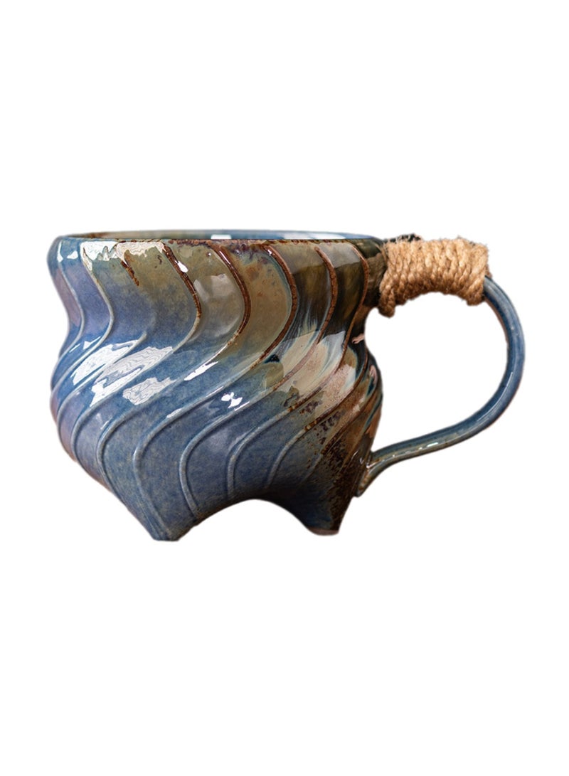 Special-Shaped Mugs, Retro Ceramic Cups, Irregular Cups, Stoneware Water Cups, High-Value Coffee Cups（Blue 270ml）