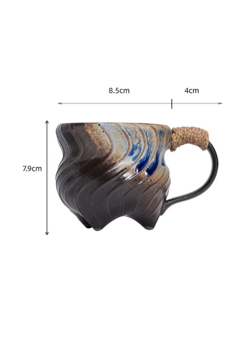 Special-Shaped Mugs, Retro Ceramic Cups, Irregular Cups, Stoneware Water Cups, High-Value Coffee Cups（Blue 270ml）