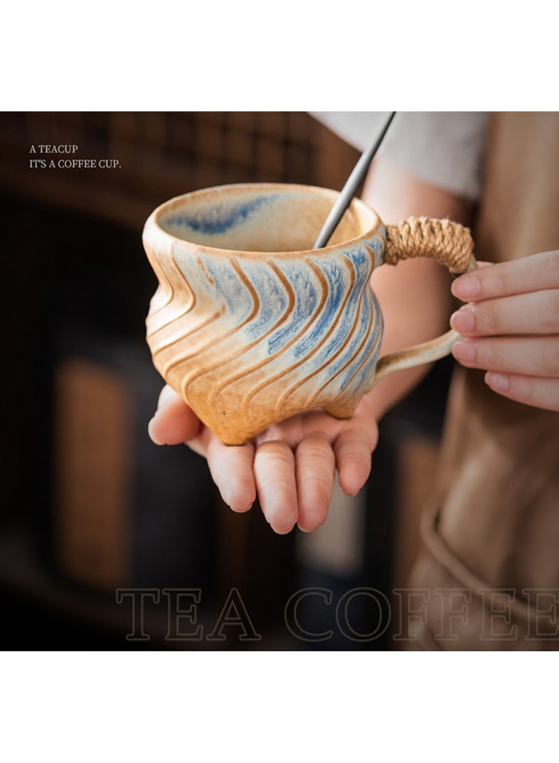 Special-Shaped Mugs, Retro Ceramic Cups, Irregular Cups, Stoneware Water Cups, High-Value Coffee Cups（Blue 270ml）