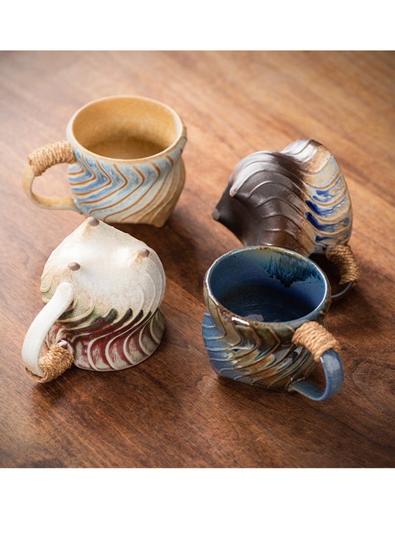 Special-Shaped Mugs, Retro Ceramic Cups, Irregular Cups, Stoneware Water Cups, High-Value Coffee Cups（Blue 270ml）