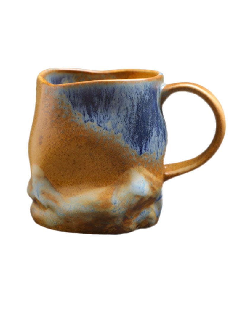 Special-Shaped Mugs, Retro Ceramic Cups, Irregular Cups, Stoneware Water Cups, High-Value Coffee Cups（Blue 380ml）