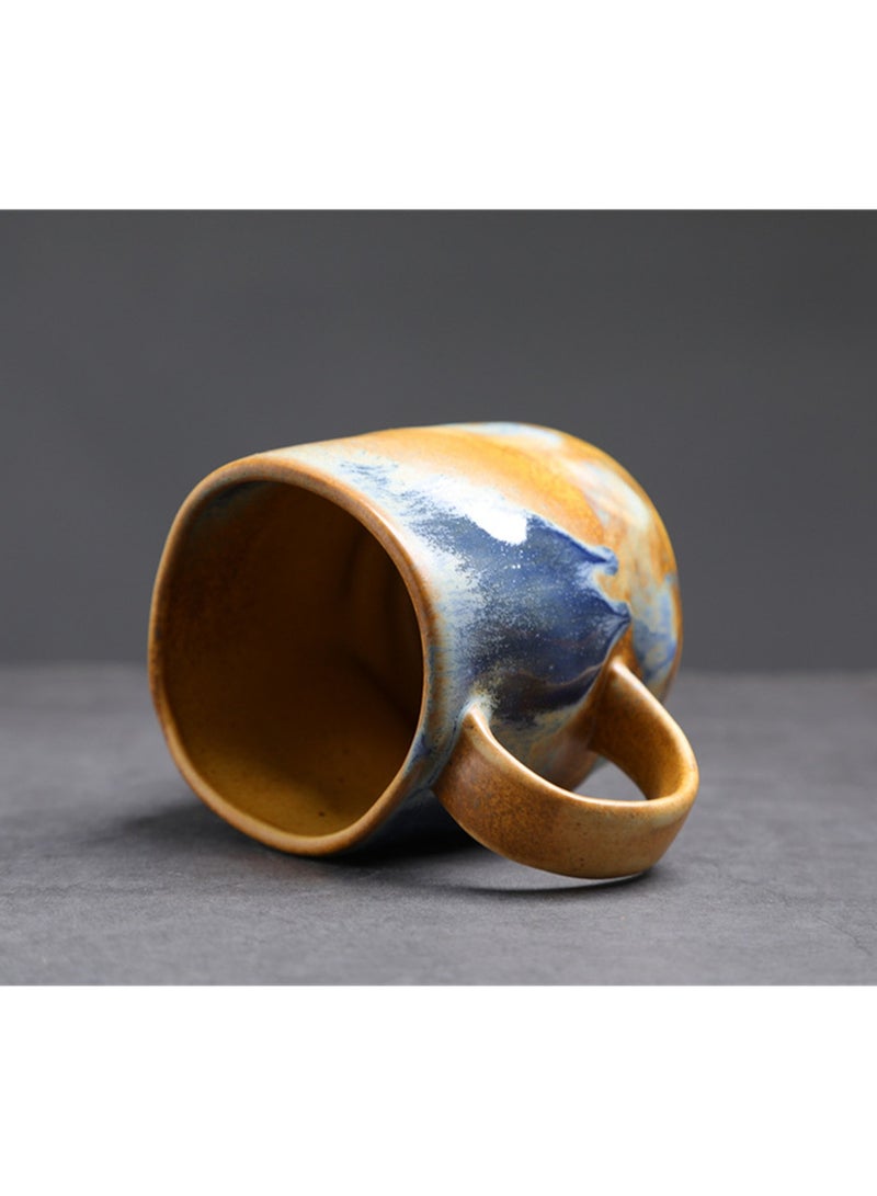 Special-Shaped Mugs, Retro Ceramic Cups, Irregular Cups, Stoneware Water Cups, High-Value Coffee Cups（Blue 380ml）