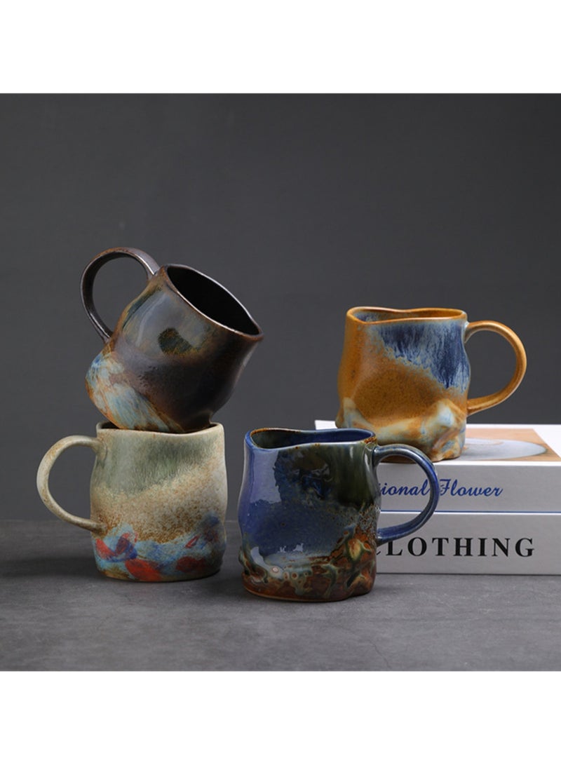 Special-Shaped Mugs, Retro Ceramic Cups, Irregular Cups, Stoneware Water Cups, High-Value Coffee Cups（Blue 380ml）