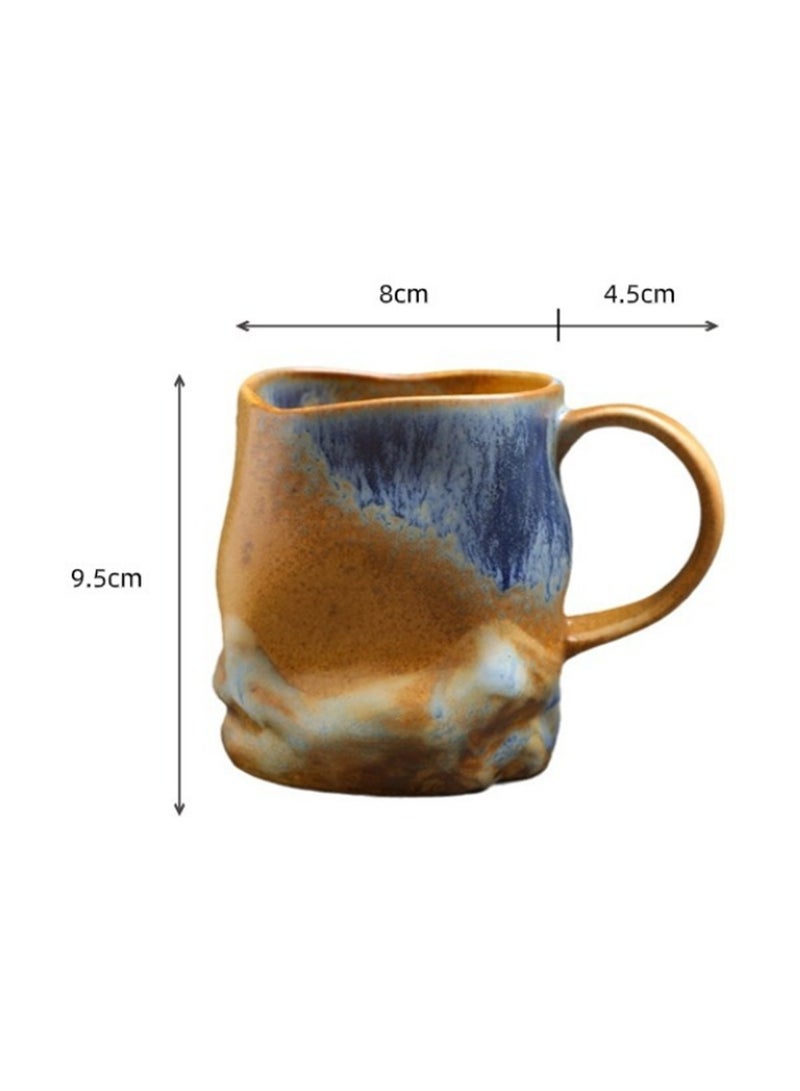 Special-Shaped Mugs, Retro Ceramic Cups, Irregular Cups, Stoneware Water Cups, High-Value Coffee Cups（Blue 380ml）