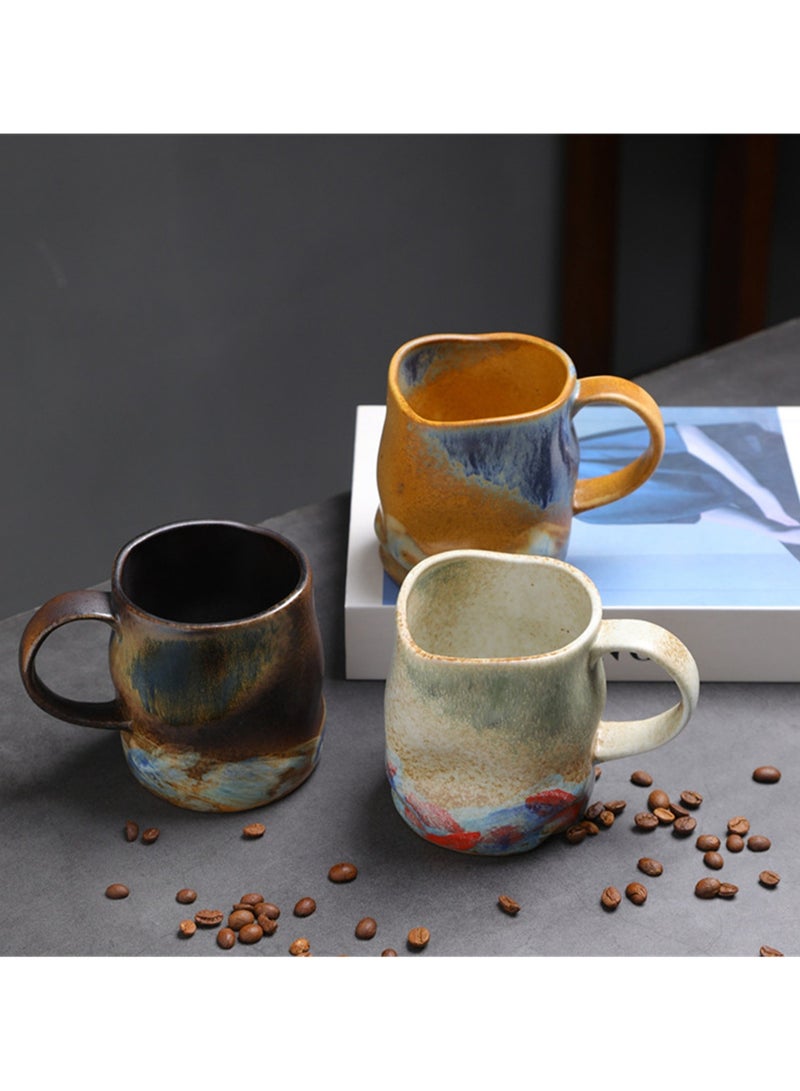 Special-Shaped Mugs, Retro Ceramic Cups, Irregular Cups, Stoneware Water Cups, High-Value Coffee Cups（Blue 380ml）