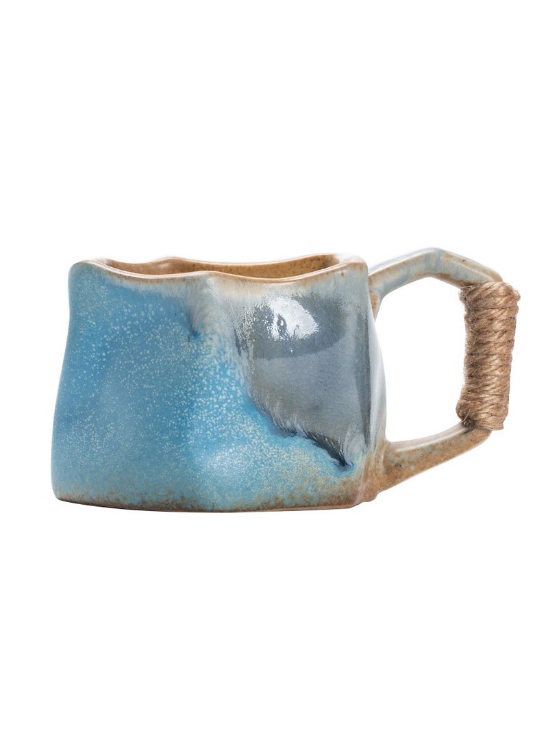 Special-Shaped Mugs, Retro Ceramic Cups, Irregular Cups, Stoneware Water Cups, High-Value Coffee Cups（Blue 250ml）