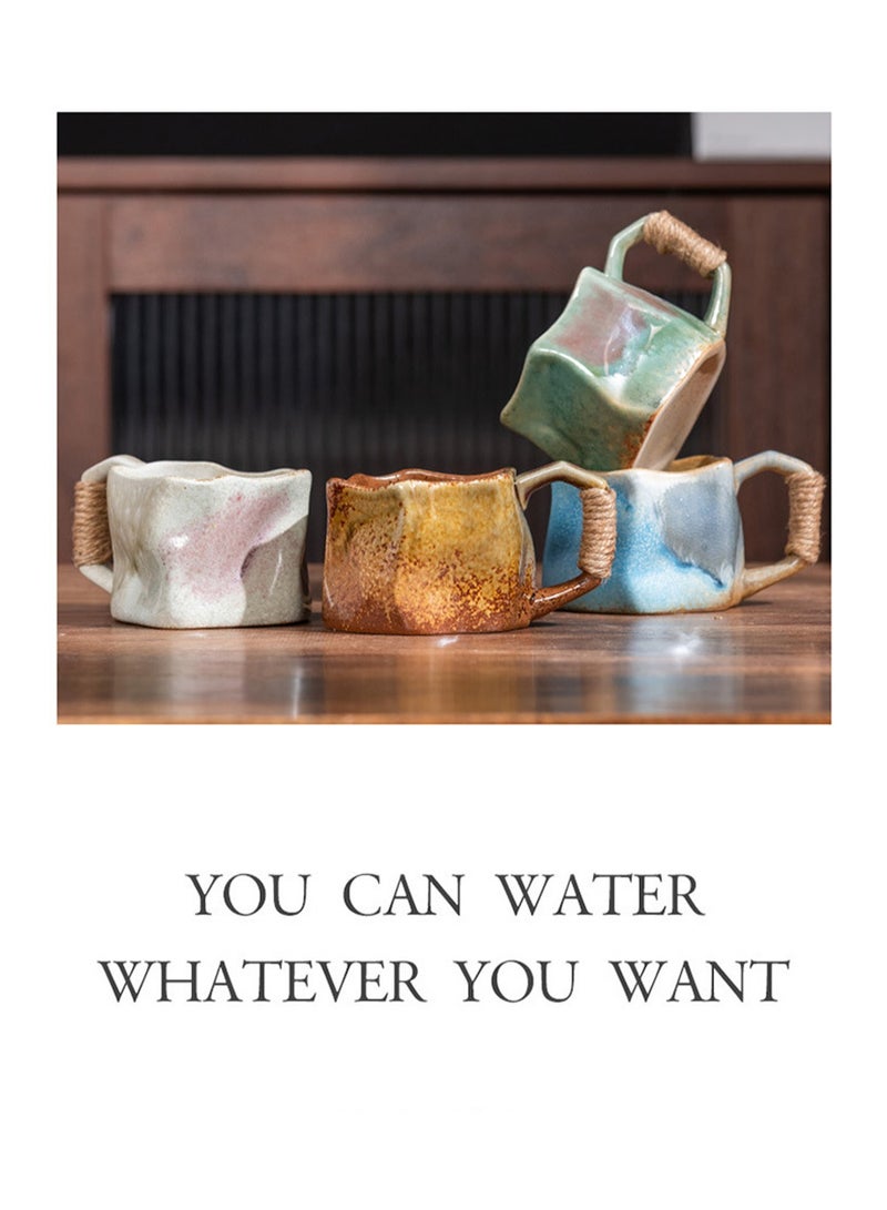 Special-Shaped Mugs, Retro Ceramic Cups, Irregular Cups, Stoneware Water Cups, High-Value Coffee Cups（Blue 250ml）