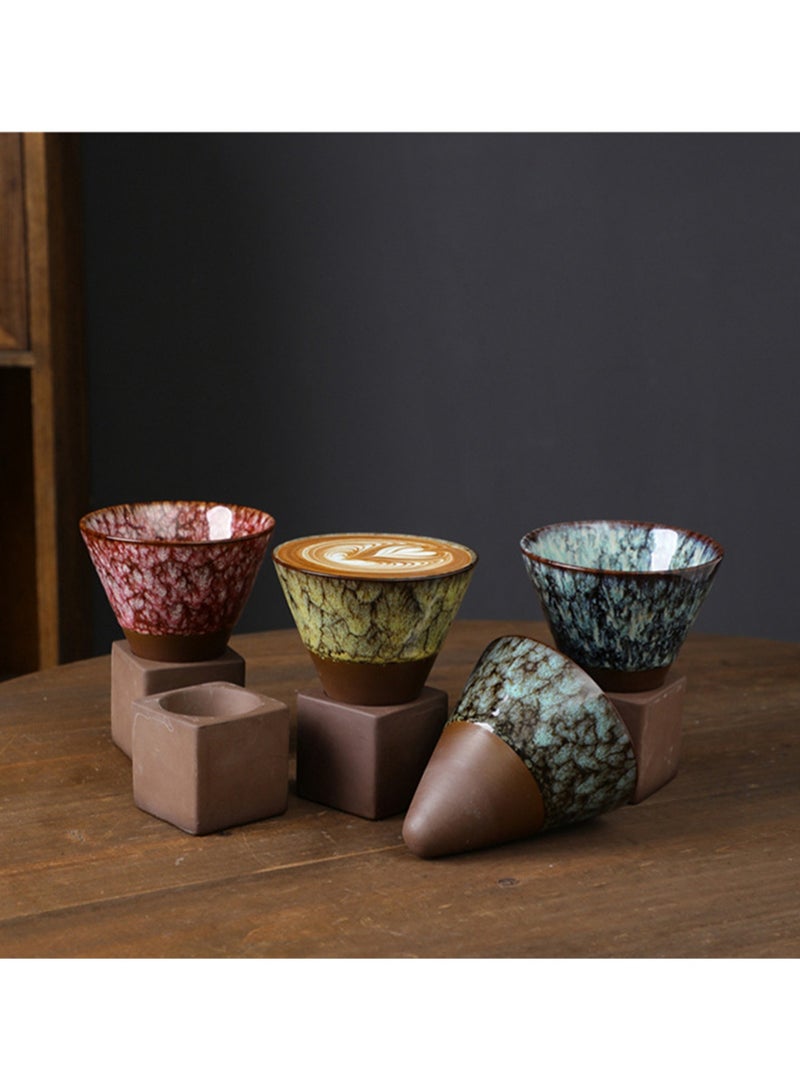 Tea Cups for Cooking Around The Stove, Japanese Stoneware Tea Cups, Cross-Border Hot-Selling Ceramic Mugs, Retro Water Cups, Cone-Shaped Coffee Cups (200ml-Colorful)