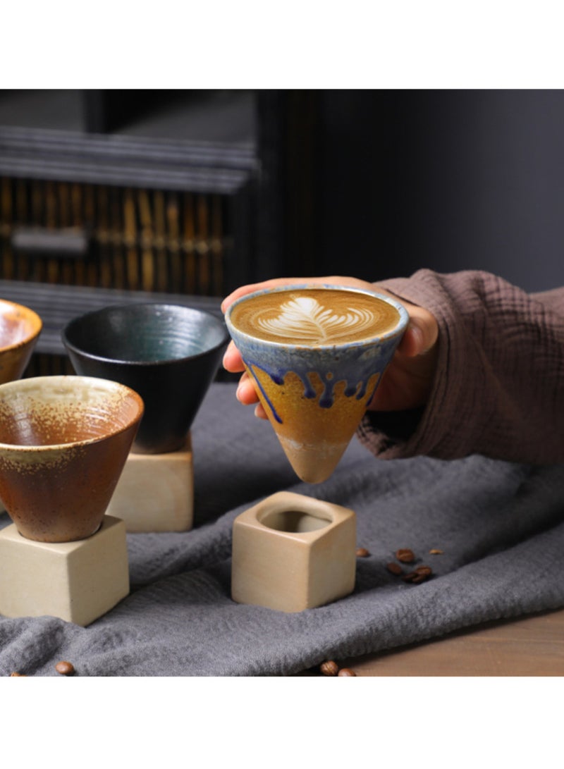 Tea Cups for Cooking Around The Stove, Japanese Stoneware Tea Cups, Cross-Border Hot-Selling Ceramic Mugs, Retro Water Cups, Cone-Shaped Coffee Cups (200ml-Colorful)