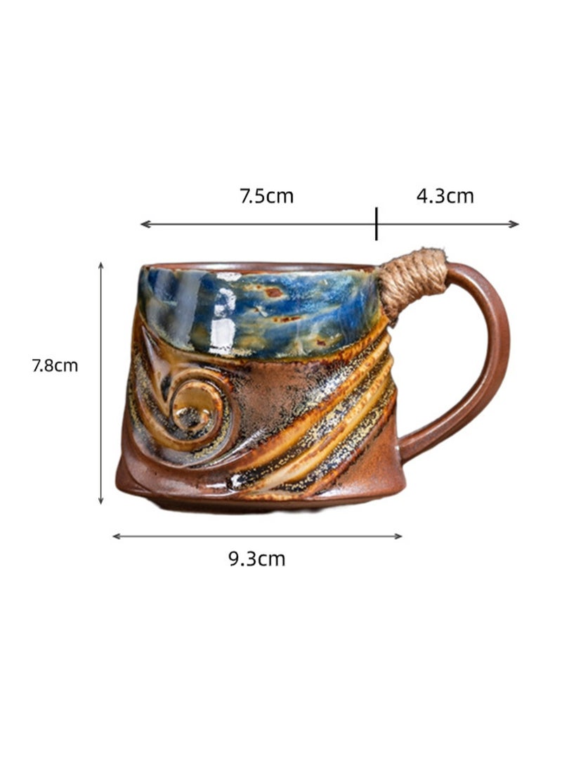 Special-Shaped Mugs, Retro Ceramic Cups, Irregular Cups, Stoneware Water Cups, High-Value Coffee Cups（Brown Base Bright Blue 300ml）