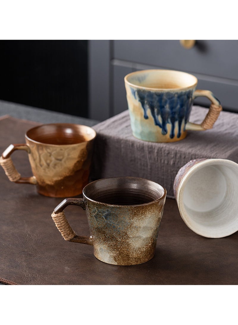 Special-Shaped Mugs, Retro Ceramic Cups, Irregular Cups, Stoneware Water Cups, High-Value Coffee Cups（Flow Glaze Blue 350ml）