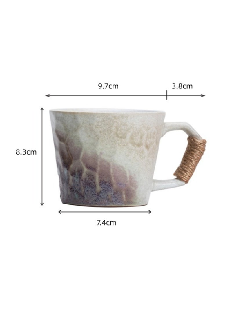 Special-Shaped Mugs, Retro Ceramic Cups, Irregular Cups, Stoneware Water Cups, High-Value Coffee Cups（Flow Glaze Blue 350ml）