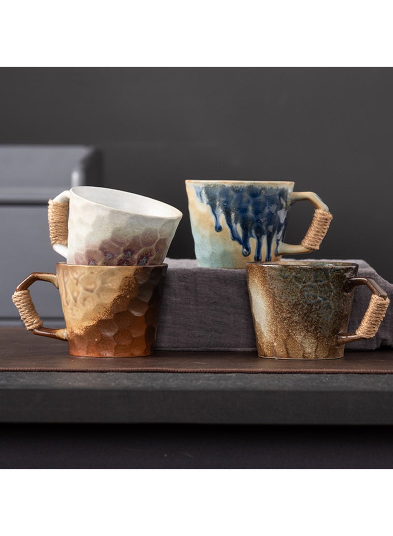 Special-Shaped Mugs, Retro Ceramic Cups, Irregular Cups, Stoneware Water Cups, High-Value Coffee Cups（Flow Glaze Blue 350ml）