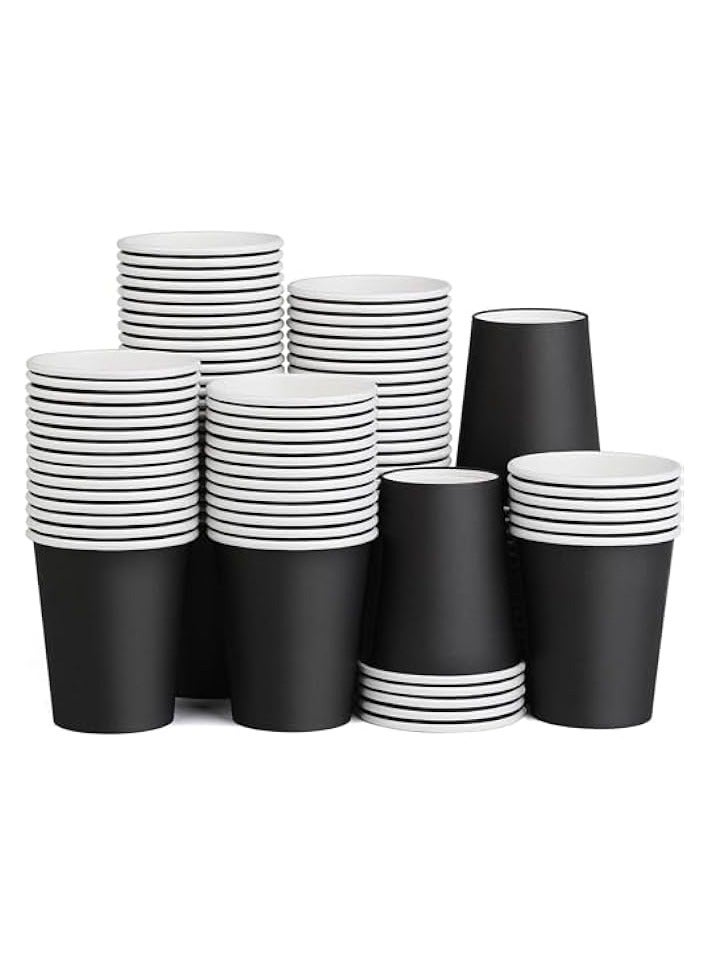 (100 Pack) Black Daily Use Disposable Paper Cups, 8oz Coffee Cups for Hot and Cold Drinks, Takeaway Coffee Cups/Tea Cup/Party