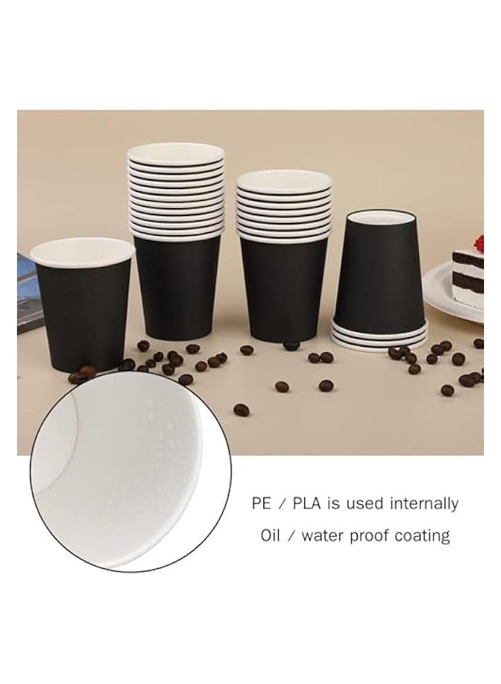 (100 Pack) Black Daily Use Disposable Paper Cups, 8oz Coffee Cups for Hot and Cold Drinks, Takeaway Coffee Cups/Tea Cup/Party