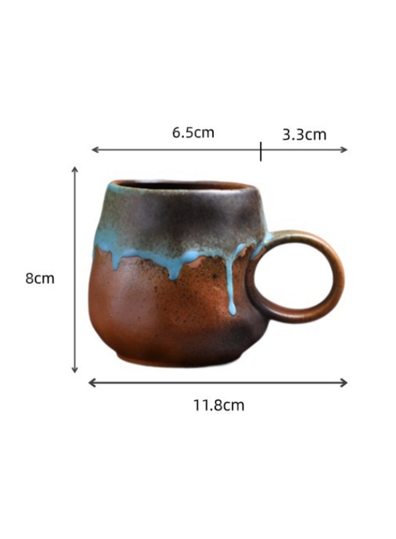 Special-Shaped Mugs, Retro Ceramic Cups, Irregular Cups, Stoneware Water Cups, High-Value Coffee Cups（Kiln-changed blue 270ml）