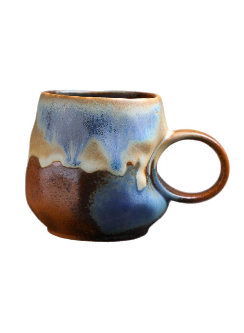 Special-Shaped Mugs, Retro Ceramic Cups, Irregular Cups, Stoneware Water Cups, High-Value Coffee Cups（Kiln-changed blue 270ml）