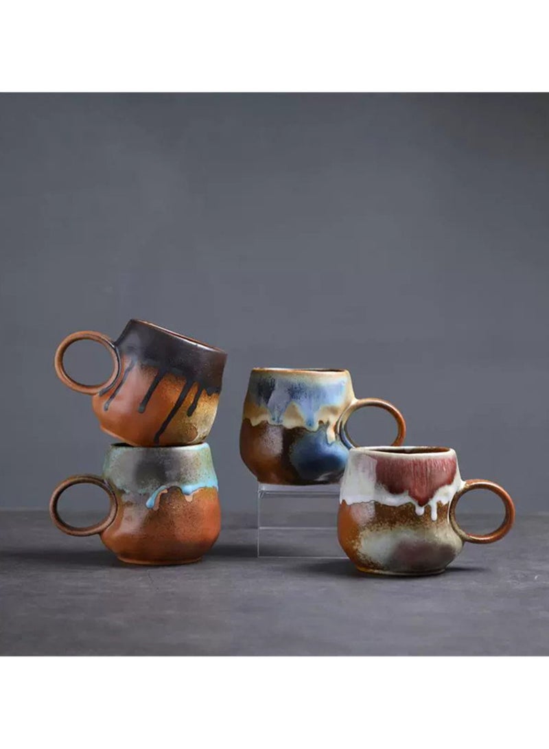 Special-Shaped Mugs, Retro Ceramic Cups, Irregular Cups, Stoneware Water Cups, High-Value Coffee Cups（Kiln-changed blue 270ml）