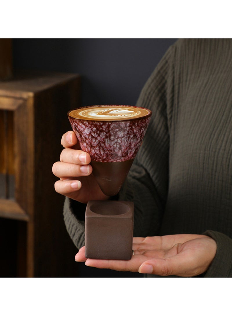 Tea Cups for Cooking Around The Stove, Japanese Stoneware Tea Cups, Cross-Border Hot-Selling Ceramic Mugs, Retro Water Cups, Cone-Shaped Coffee Cups (200ml-Sauce red)