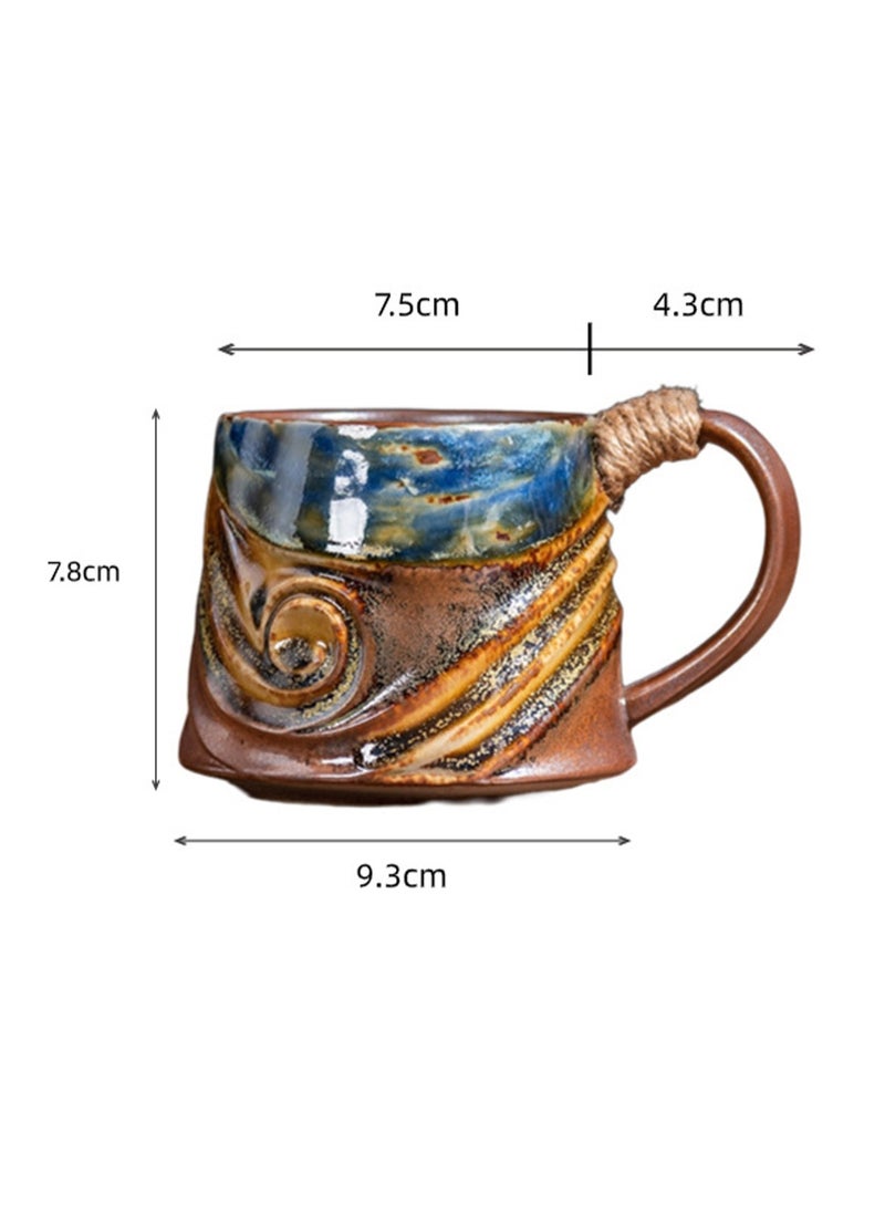 Special-Shaped Mugs, Retro Ceramic Cups, Irregular Cups, Stoneware Water Cups, High-Value Coffee Cups（Brown Base Matte Blue 300ml）