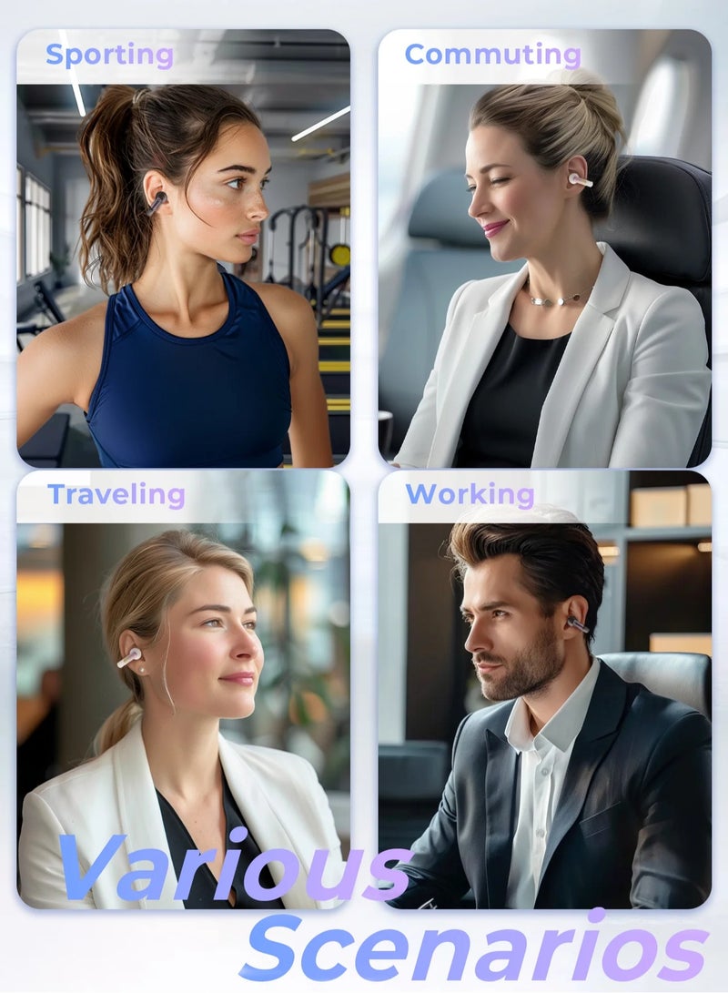 Open-Ear Clip Headphones with Bluetooth V5.3, Dual Microphones, and High-Quality Stereo Sound, AI Call Noise Cancellation for Clear Calls, Earbud and Ear Hook Design, IPX4 Waterproof Rating, 23 Hours of Playtime with Charging Case, Type-C Charging, and Smart touch controls- Black