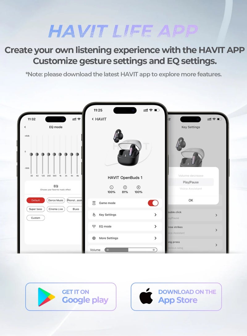 Open-Ear Clip Headphones with Bluetooth V5.3, Dual Microphones, and High-Quality Stereo Sound, AI Call Noise Cancellation for Clear Calls, Earbud and Ear Hook Design, IPX4 Waterproof Rating, 23 Hours of Playtime with Charging Case, Type-C Charging, and Smart touch controls- Black