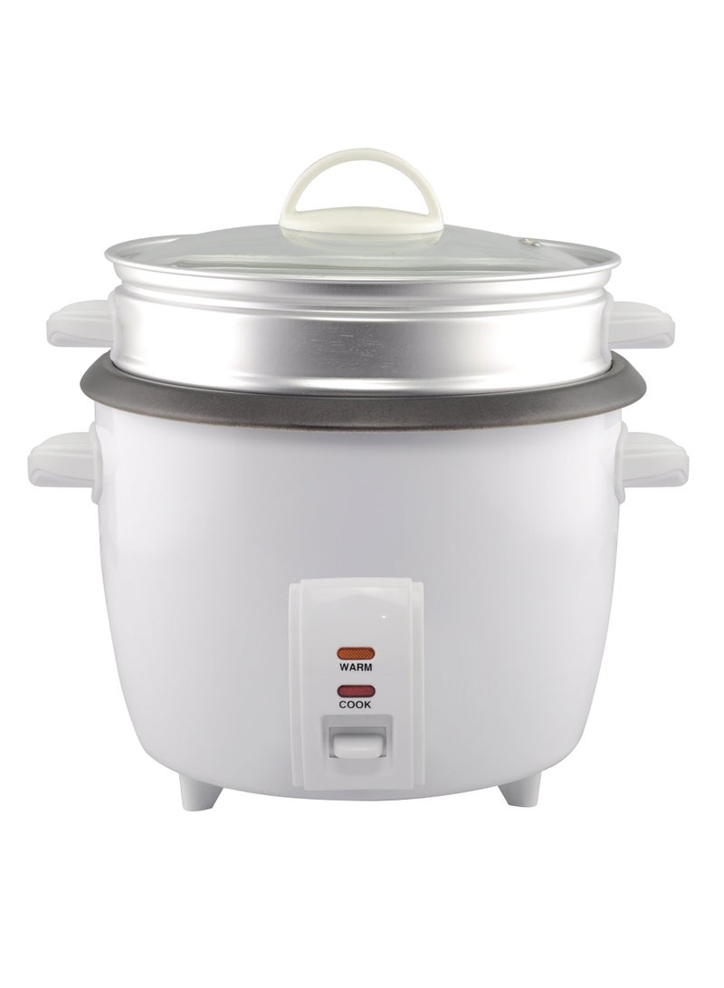 Rice Cooker 1 Liter/10 Cup with Aluminum Vegetable Steam Tray - White