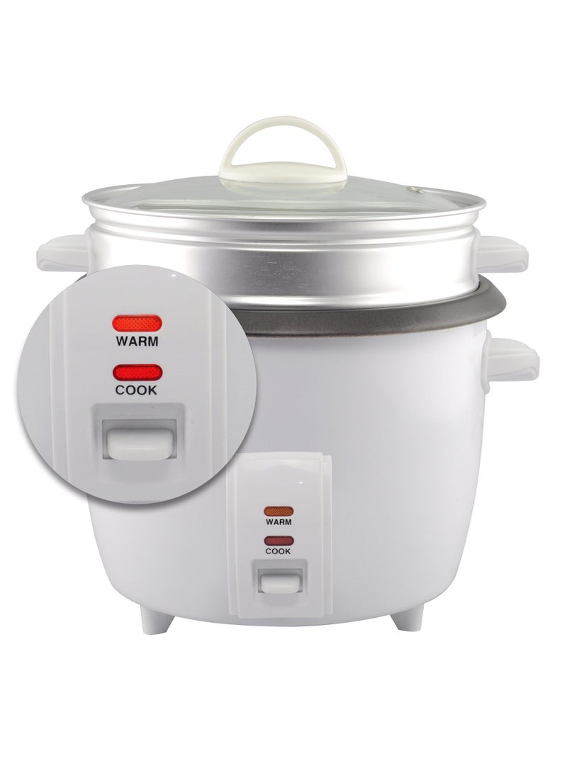 Rice Cooker 1 Liter/10 Cup with Aluminum Vegetable Steam Tray - White