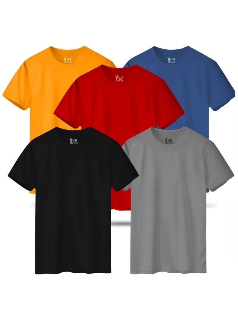 Bundle of 5 Classic T-Shirts -BLACK GRAY RED YELLOW LIGHT INDIGO