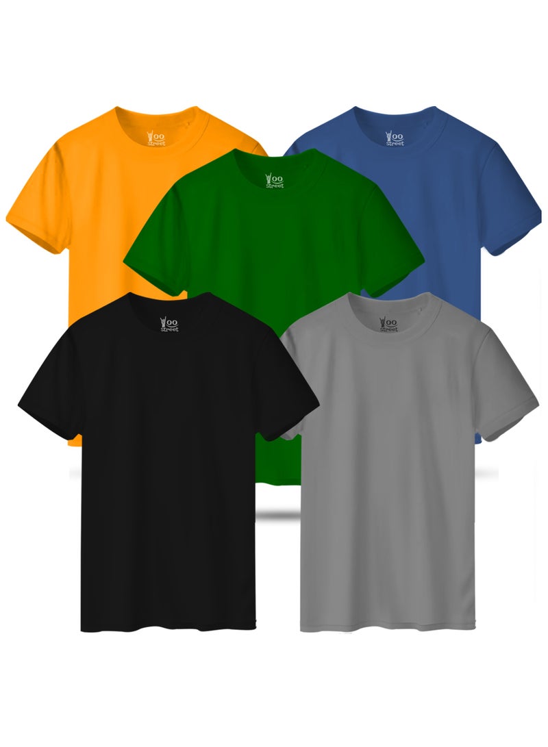 Bundle of 5 Classic T-Shirts -BLACK GRAY GREEN YELLOW LIGHT INDIGO