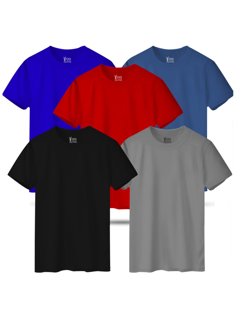 Bundle of 5 Classic T-Shirts -BLACK GRAY RED BLUE LIGHT INDIGO