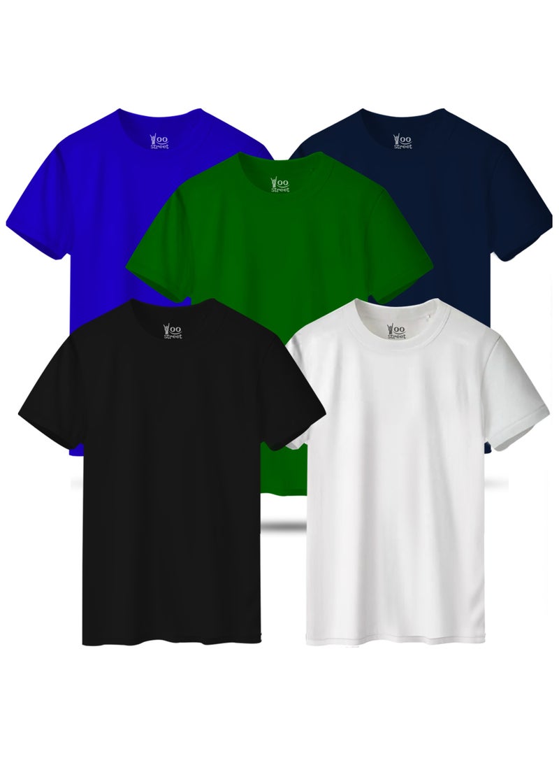 Bundle of 5 Classic T-Shirts -BLACK WHITE GREEN BLUE NAVY BLUE