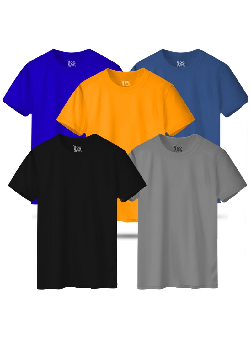 Bundle of 5 Classic T-Shirts -BLACK GRAY YELLOW BLUE LIGHT INDIGO