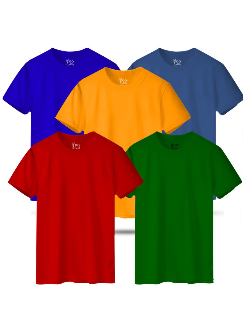 Bundle of 5 Classic T-Shirts - RED GREEN YELLOW BLUE LIGHT INDIGO