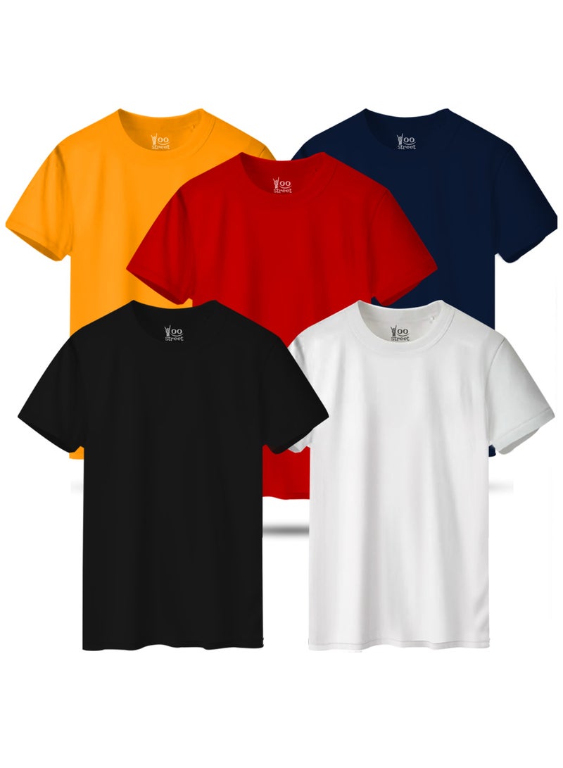 Bundle of 5 Classic T-Shirts -BLACK WHITE RED YELLOW NAVY BLUE