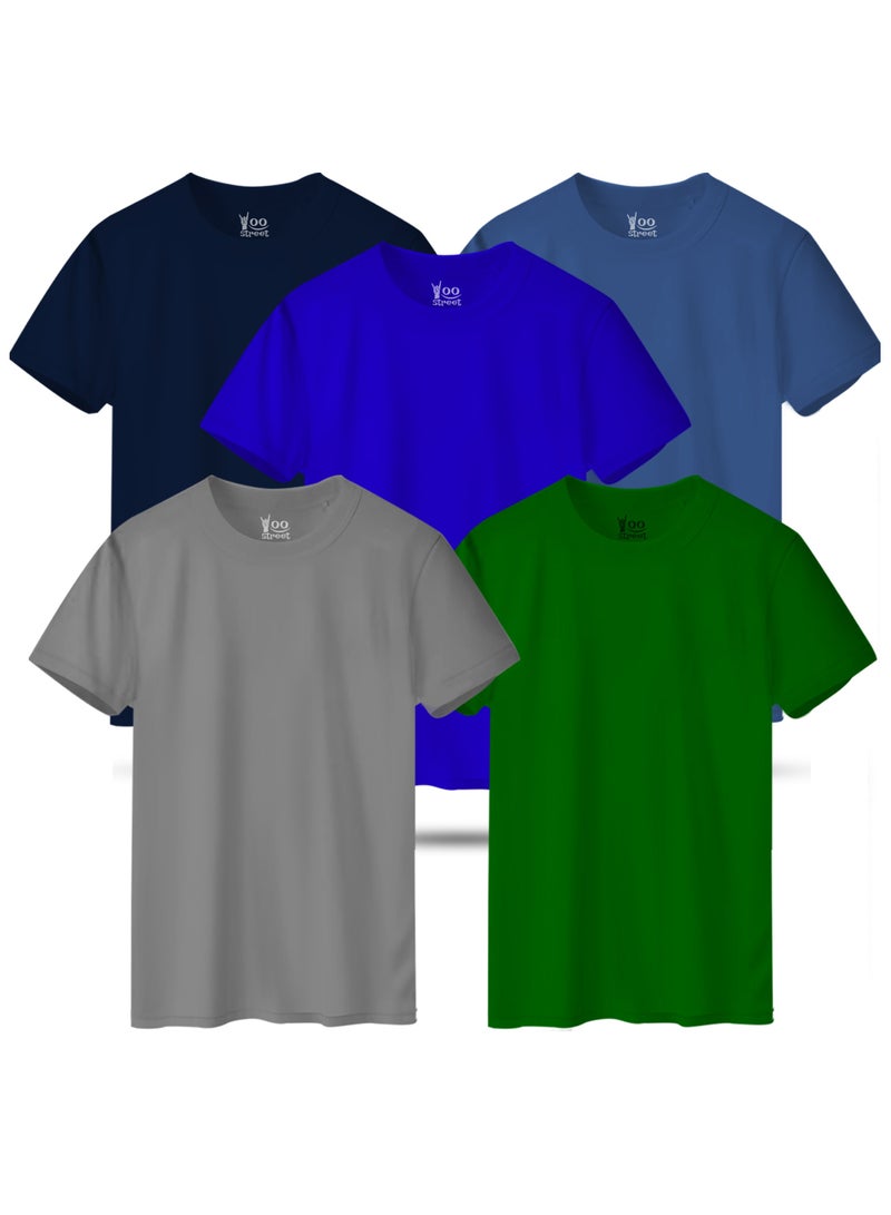 Bundle of 5 Classic T-Shirts - GRAY GREEN BLUE NAVY BLUE LIGHT INDIGO