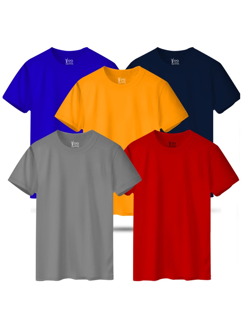 Bundle of 5 Classic T-Shirts - GRAY RED YELLOW BLUE NAVY BLUE