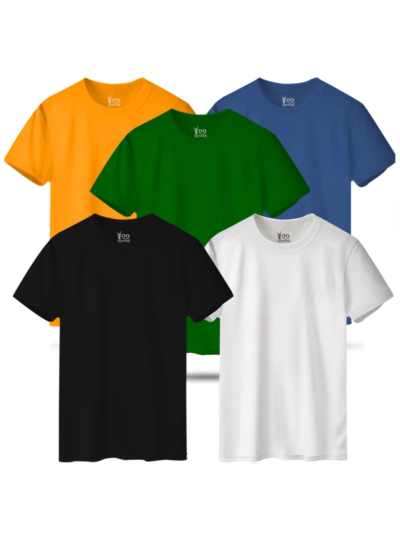 Bundle of 5 Classic T-Shirts -BLACK WHITE GREEN YELLOW LIGHT INDIGO