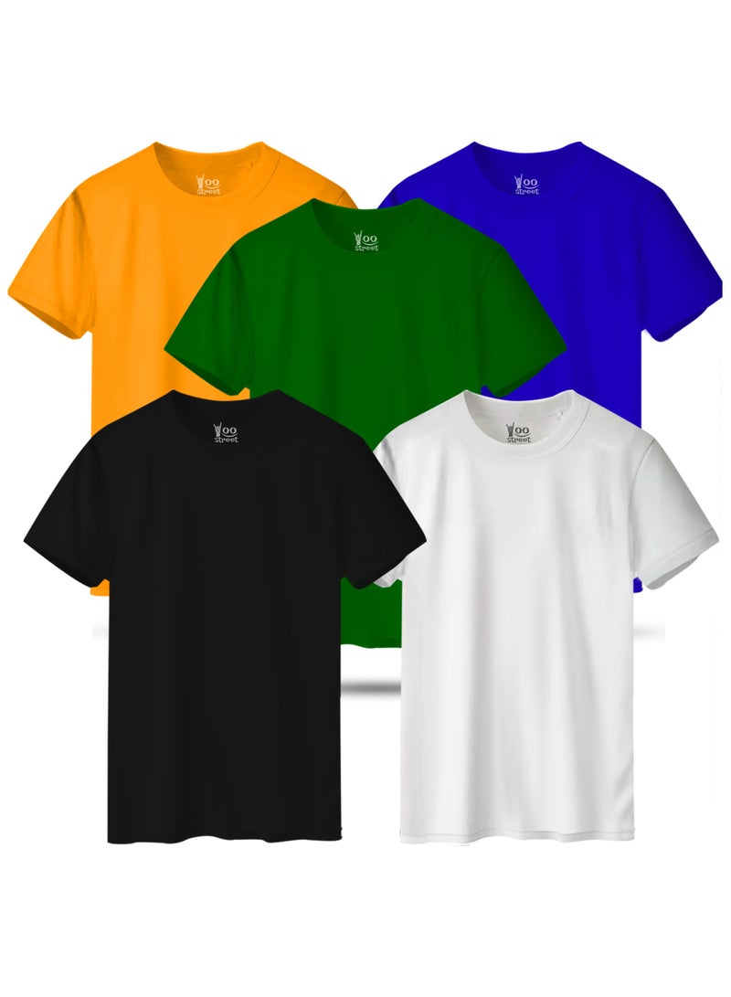 Bundle of 5 Classic T-Shirts -BLACK WHITE GREEN YELLOW BLUE