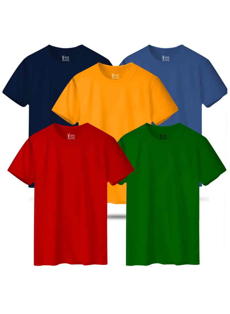 Bundle of 5 Classic T-Shirts - RED GREEN YELLOW NAVY BLUE LIGHT INDIGO