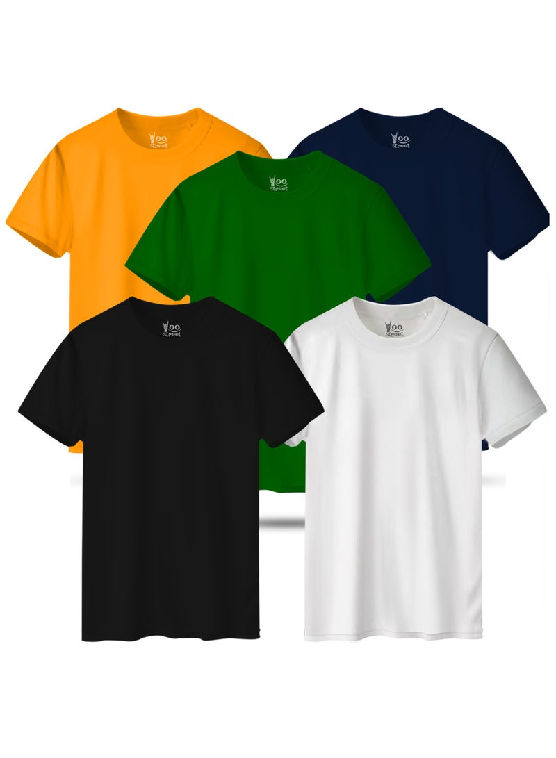 Bundle of 5 Classic T-Shirts - BLACK WHITE GREEN YELLOW NAVY BLUE