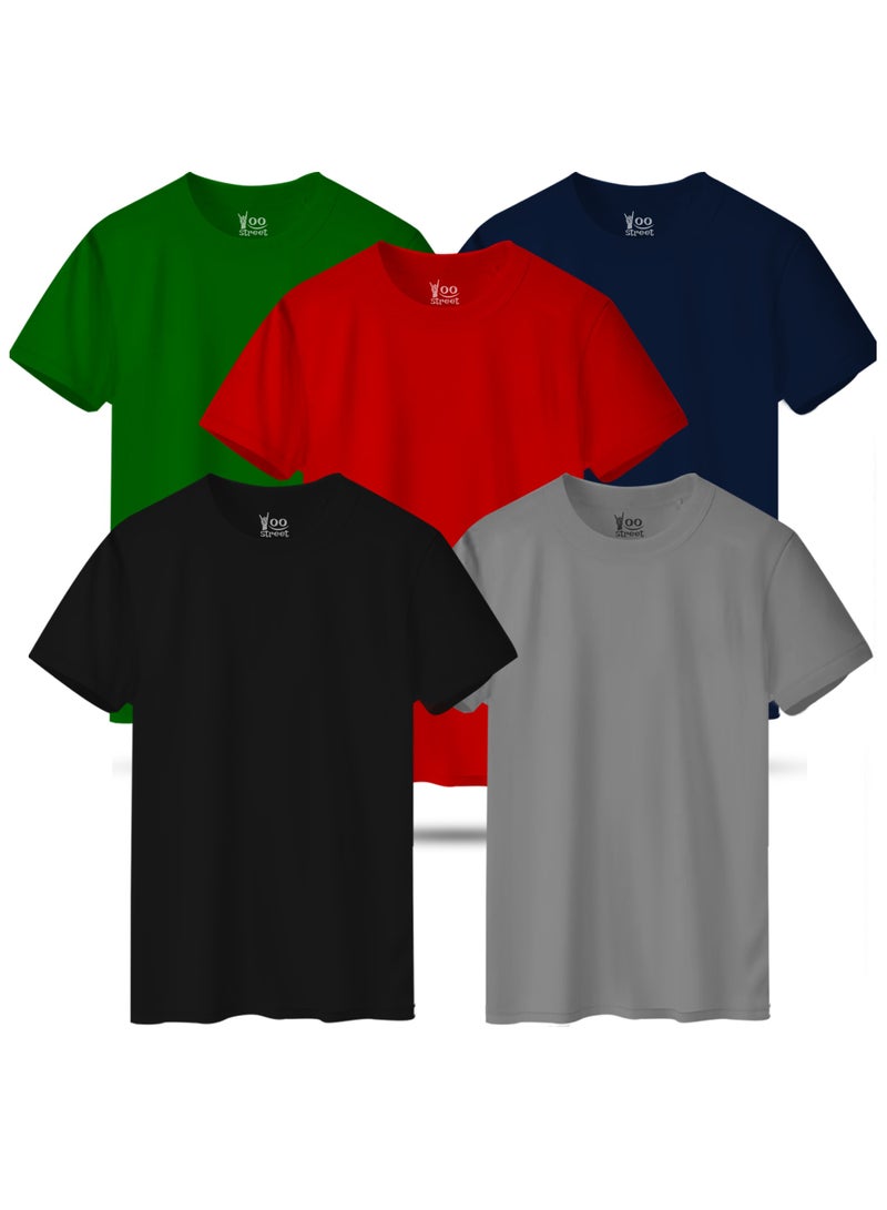 Bundle of 5 Classic T-Shirts - BLACK GRAY RED GREEN NAVY BLUE