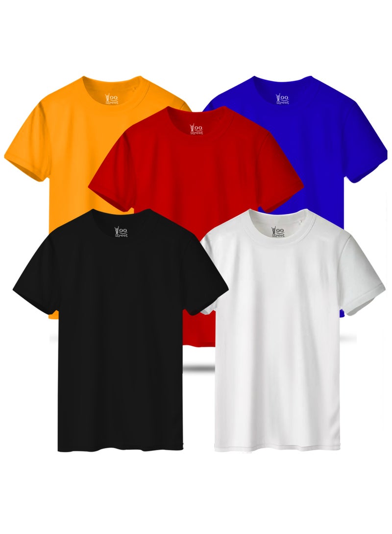 Bundle of 5 Classic T-Shirts - BLACK WHITE RED YELLOW BLUE