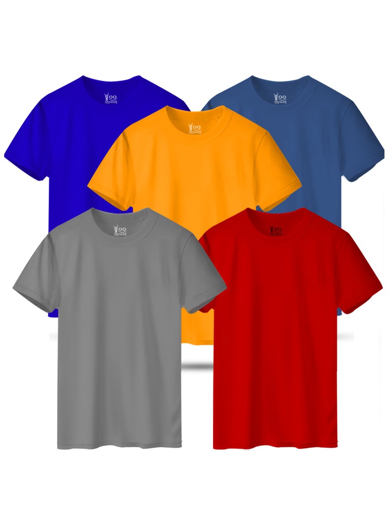 Bundle of 5 Classic T-Shirts - GRAY RED YELLOW BLUE LIGHT INDIGO