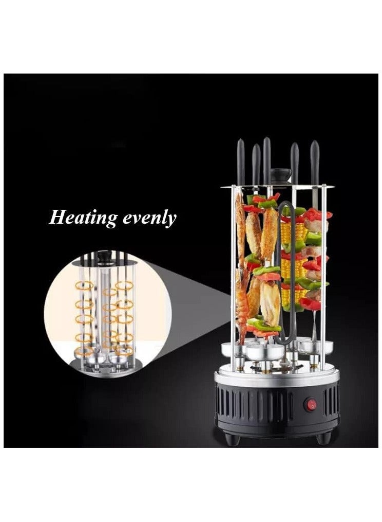 Smoke Free Vertical Electric Grill Indoor Barbecue 360 Degree BBQ Grill Machine | Automatic Timing Rotating Oven Rotisserie Grill Spiral House Party | 8 Long Skewers Grill Fork (Vertical)