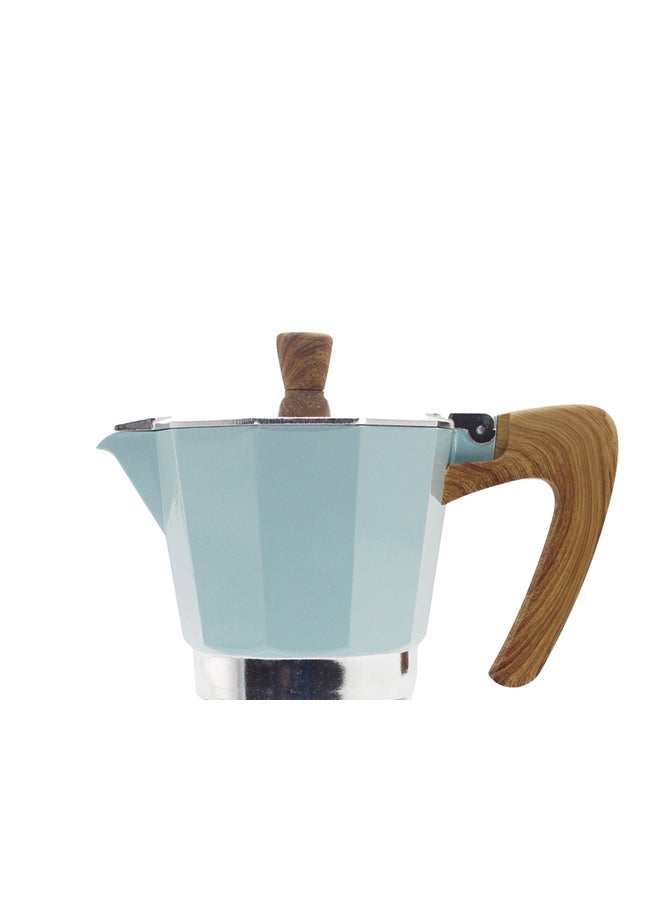 Mocha Espresso Pot With Wooden Handle 3 cups Light Blue/Silver/Brown