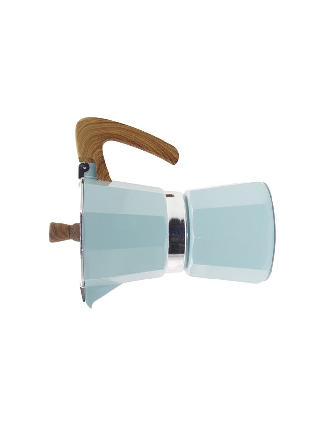 Mocha Espresso Pot With Wooden Handle 3 cups Light Blue/Silver/Brown