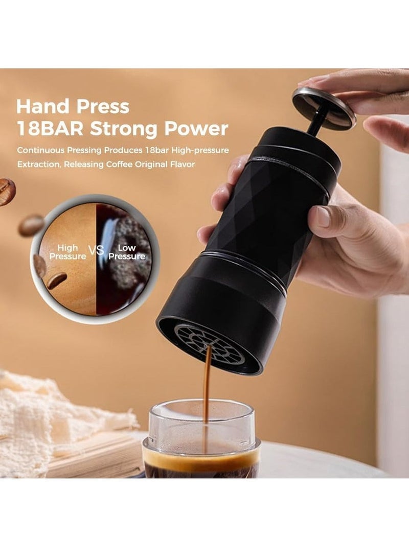 Portable Coffee Maker, Upgrade Version of DG Capsule Coffee Machine, 18Bar Espresso Machine, Mini Manually Operated Travel Coffee Machine. Perfect for Camping、Business、Hiking and Office